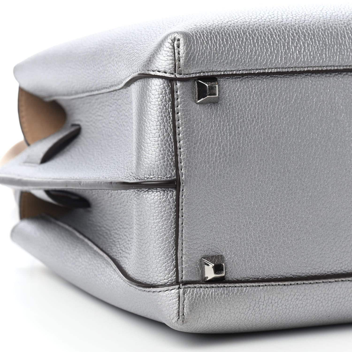 MCM Metallic Grained Calfskin Medium Milla Tote Spike Silver 8 of 9