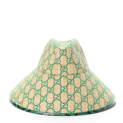 Gucci Raffia Elaphe GG Monogram Embroidered Wide Brim Hat Ivory Dark Green 2 of 6