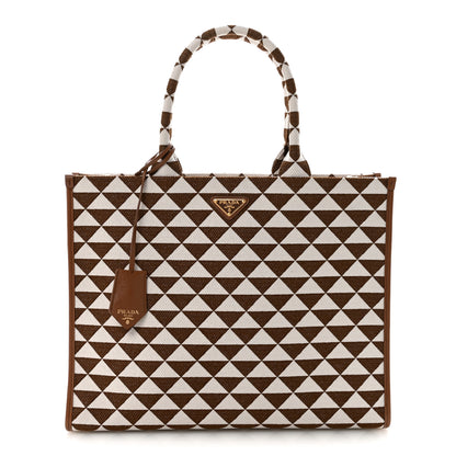 Prada Jacquard Saffiano Triangolo Symbole Embroidered Large Tote Tobacco Talco 1 of 9