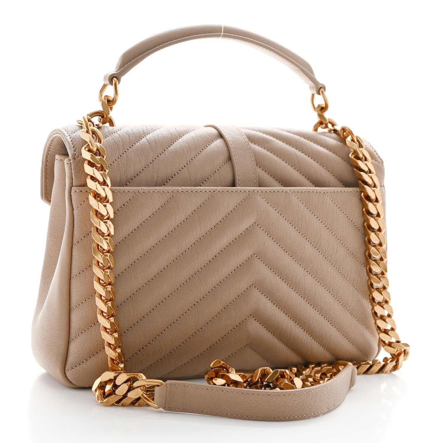 Saint Laurent Sheepskin Matelasse Chevron Monogram Medium College Bag Dark Beige 3 of 10