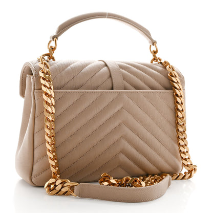 Saint Laurent Sheepskin Matelasse Chevron Monogram Medium College Bag Dark Beige 3 of 10