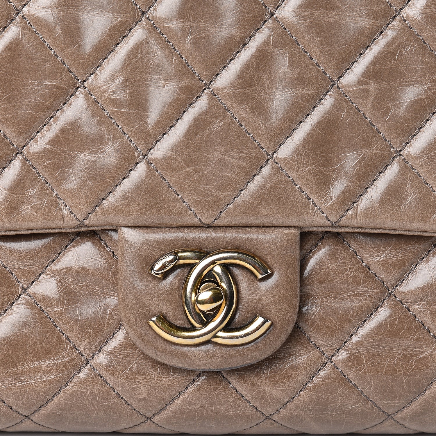Chanel Glazed Calfskin Castle Rock Medium Flap Dark Beige 11 of 11