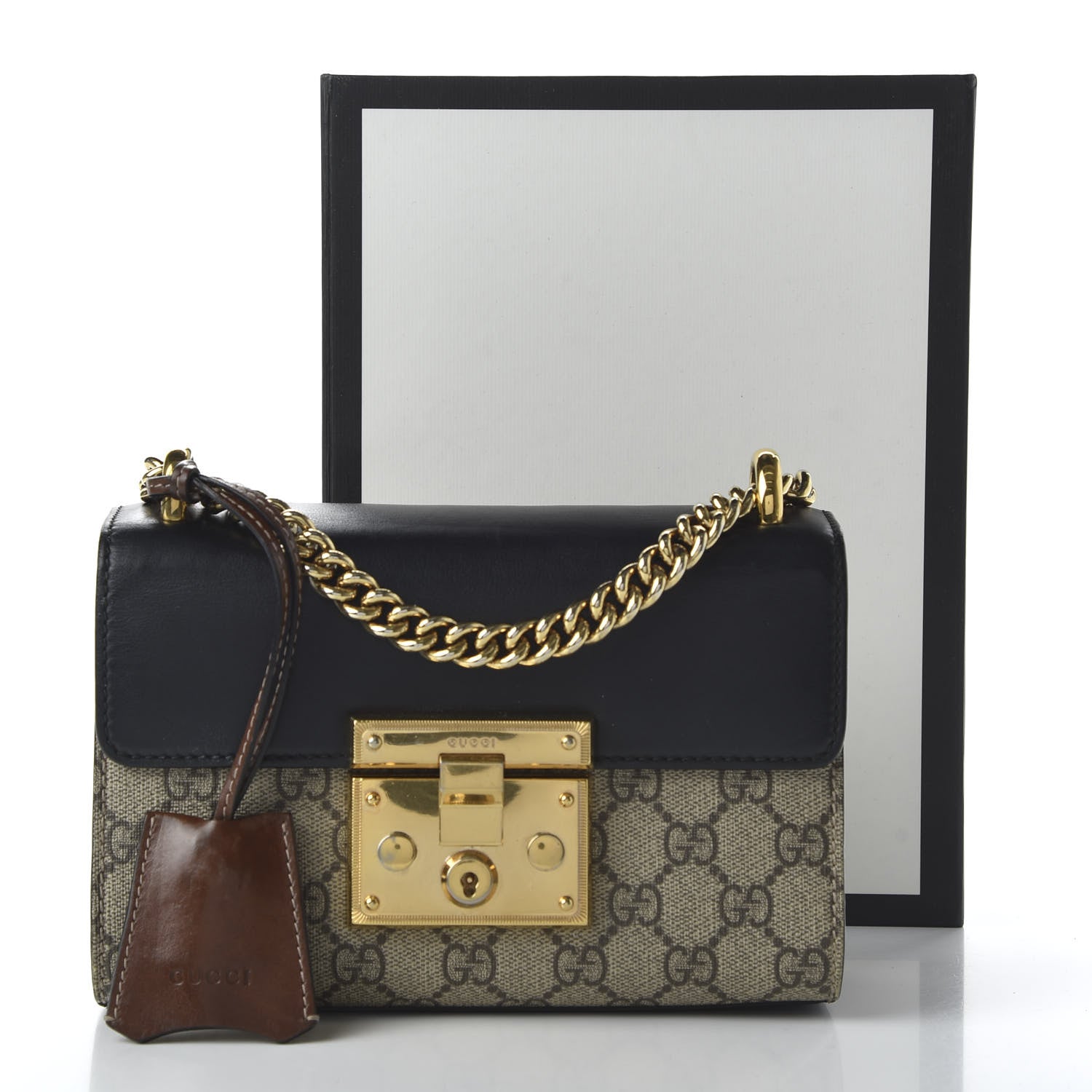 Gucci GG Supreme Monogram Calfskin Small Padlock Shoulder Bag Beige Black Cuir 11 of 11