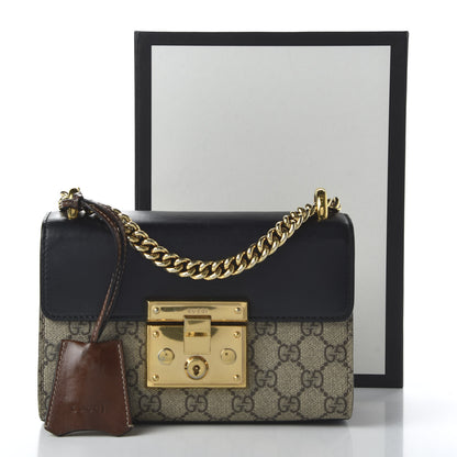 Gucci GG Supreme Monogram Calfskin Small Padlock Shoulder Bag Beige Black Cuir 11 of 11