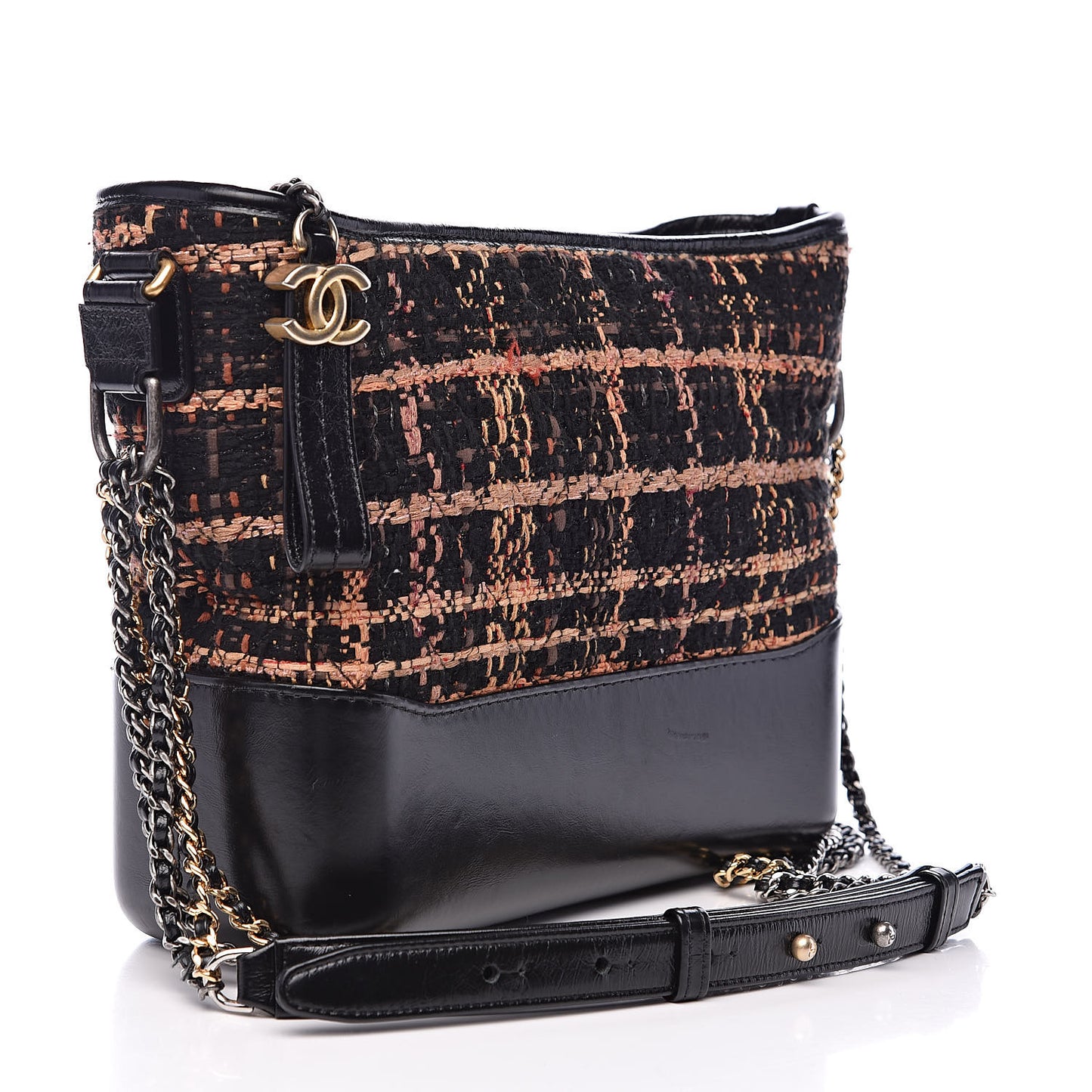 Tweed Calfskin Medium Gabrielle Hobo Black Brown