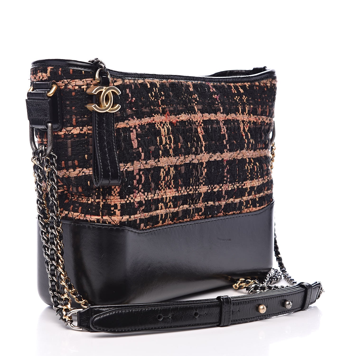 Chanel Tweed Calfskin Medium Gabrielle Hobo Black Brown 3 of 12