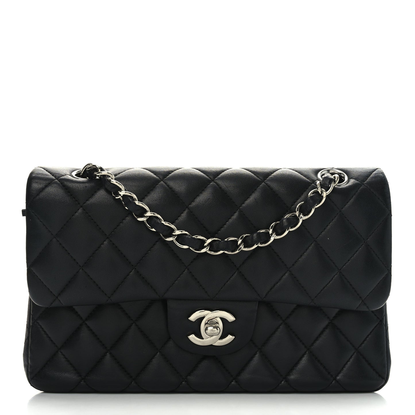 Lambskin Quilted Small Double Flap Black