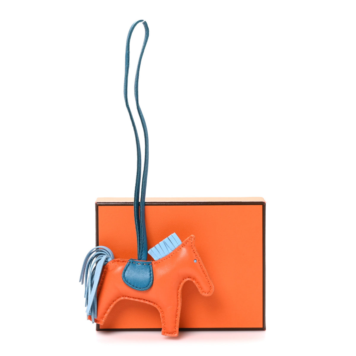 Hermes Milo Lambskin Grigri Rodeo Horse Bag Charm PM Feu Celeste Bleu Izmir 4 of 4