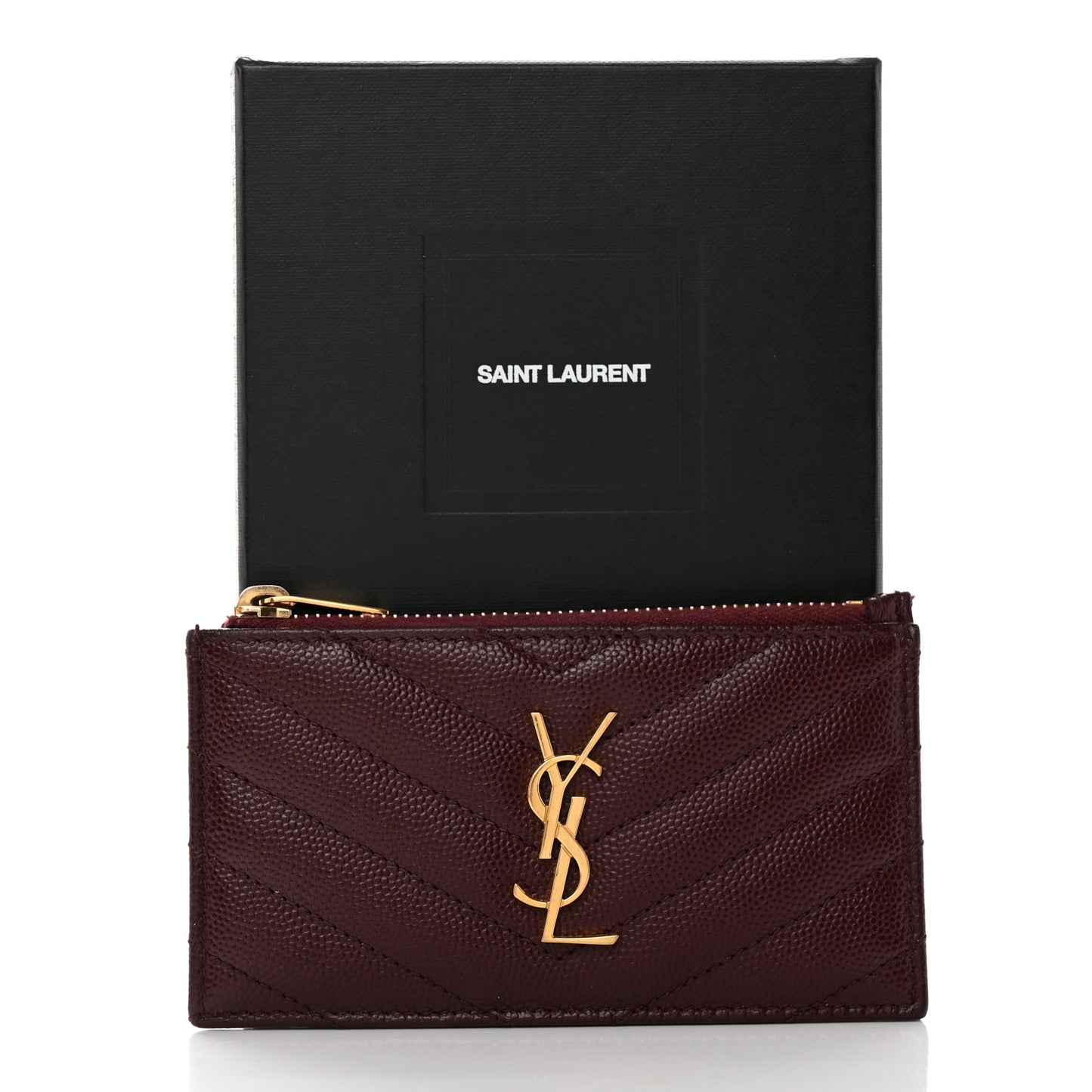 Grain De Poudre Matelasse Chevron Monogram Fragments Zippered Card Case Rouge Legion