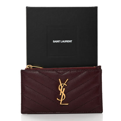Saint Laurent Grain De Poudre Matelasse Chevron Monogram Fragments Zippered Card Case Rouge Legion 12 of 12