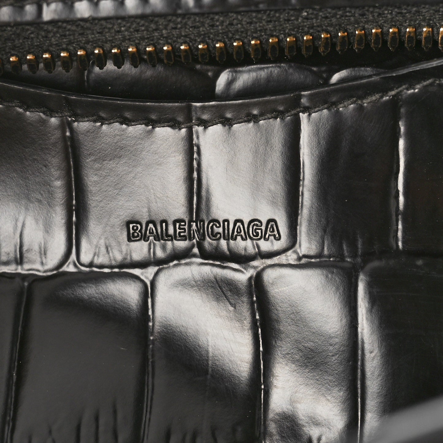 Semi Shiny Calfskin Crocodile Embossed Neo Classic Black Hardware Mini City Black