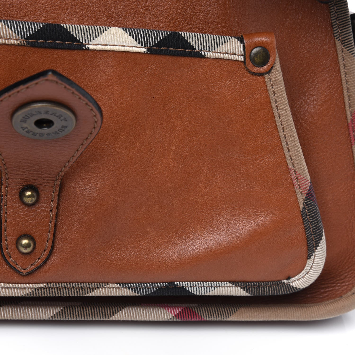 Burberry Calfskin House Check Trim Bates Shoulder Bag Cognac 14 of 33