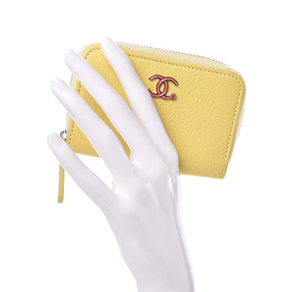 Chanel Goatskin CC Clover Zip Coin Purse Yellow 2 of 8