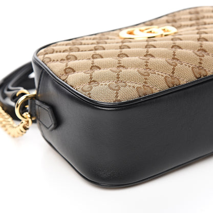 Gucci Monogram Matelasse Diagonal Small GG Marmont Chain Shoulder Bag Beige Black 7 of 9