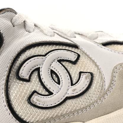 Chanel Mesh Suede Calfskin Grosgrain Womens CC Sneakers 37.5 White Black 13 of 14