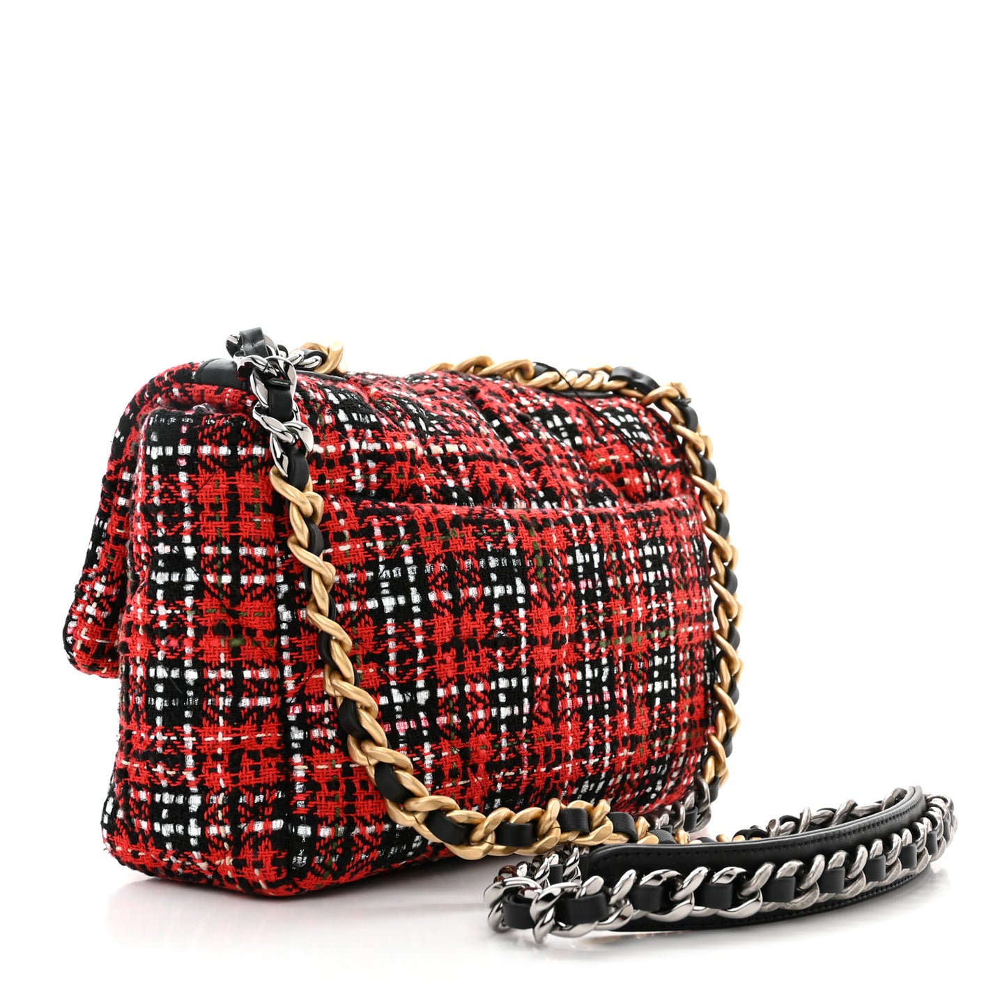 Tweed Quilted Medium Chanel 19 Flap Red Black