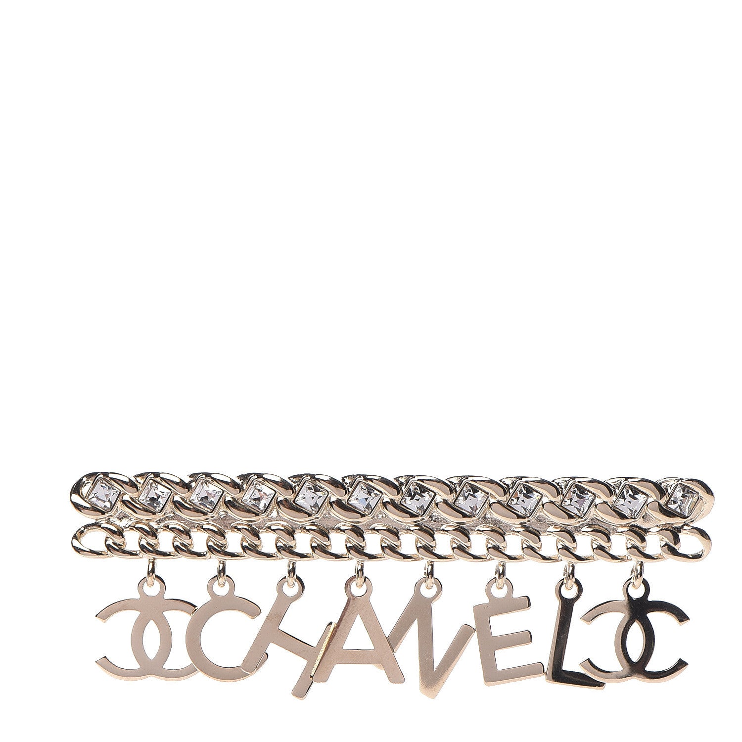 Chanel Crystal CC Logo Charms Brooch Gold 1 of 3