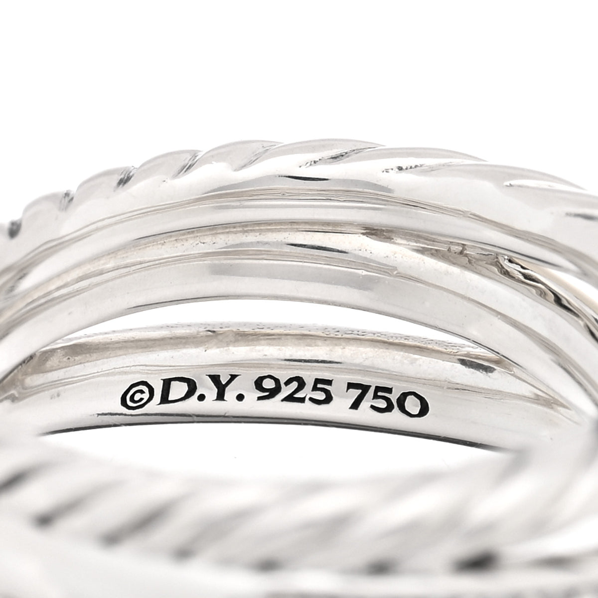 David Yurman Sterling Silver 18K Yellow Gold Diamond 11mm Wide Crossover Cable Ring 47 4 4 of 4