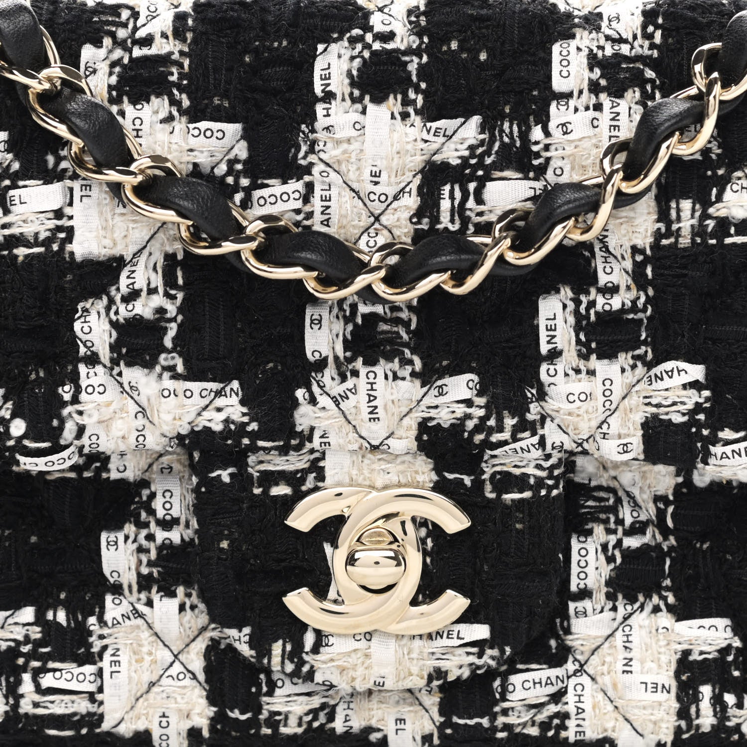 Chanel Tweed Quilted Mini Rectangular Flap Black Ecru White 8 of 12