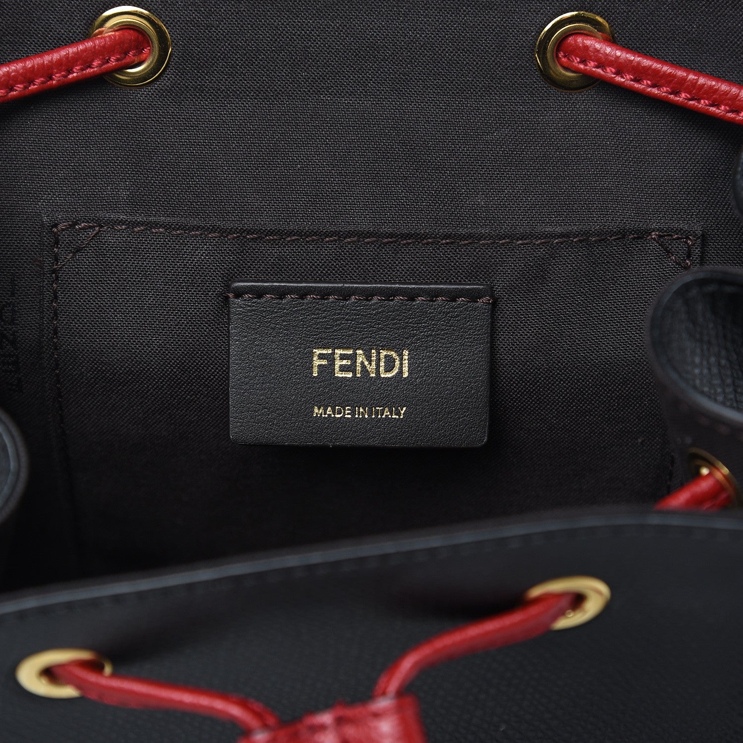 Fendi Vitello Cruise Bi-Color FF 1974 Embossed F is Fendi Drawstring Backpack Black Fragola Maya 6 of 9