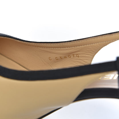 Chanel Lambskin Grosgrain Cap Toe CC Slingback Pumps 39.5 Beige Black 7 of 9