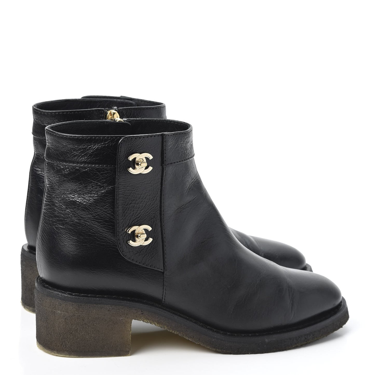 Calfskin CC Turnlock Ankle Boots 39 Black