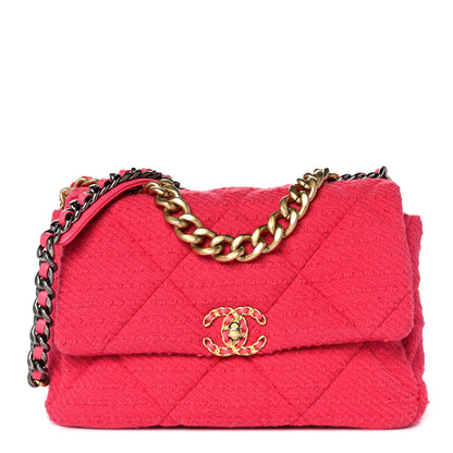 Chanel Tweed Quilted Large Chanel 19 Flap Pink 1 of 10