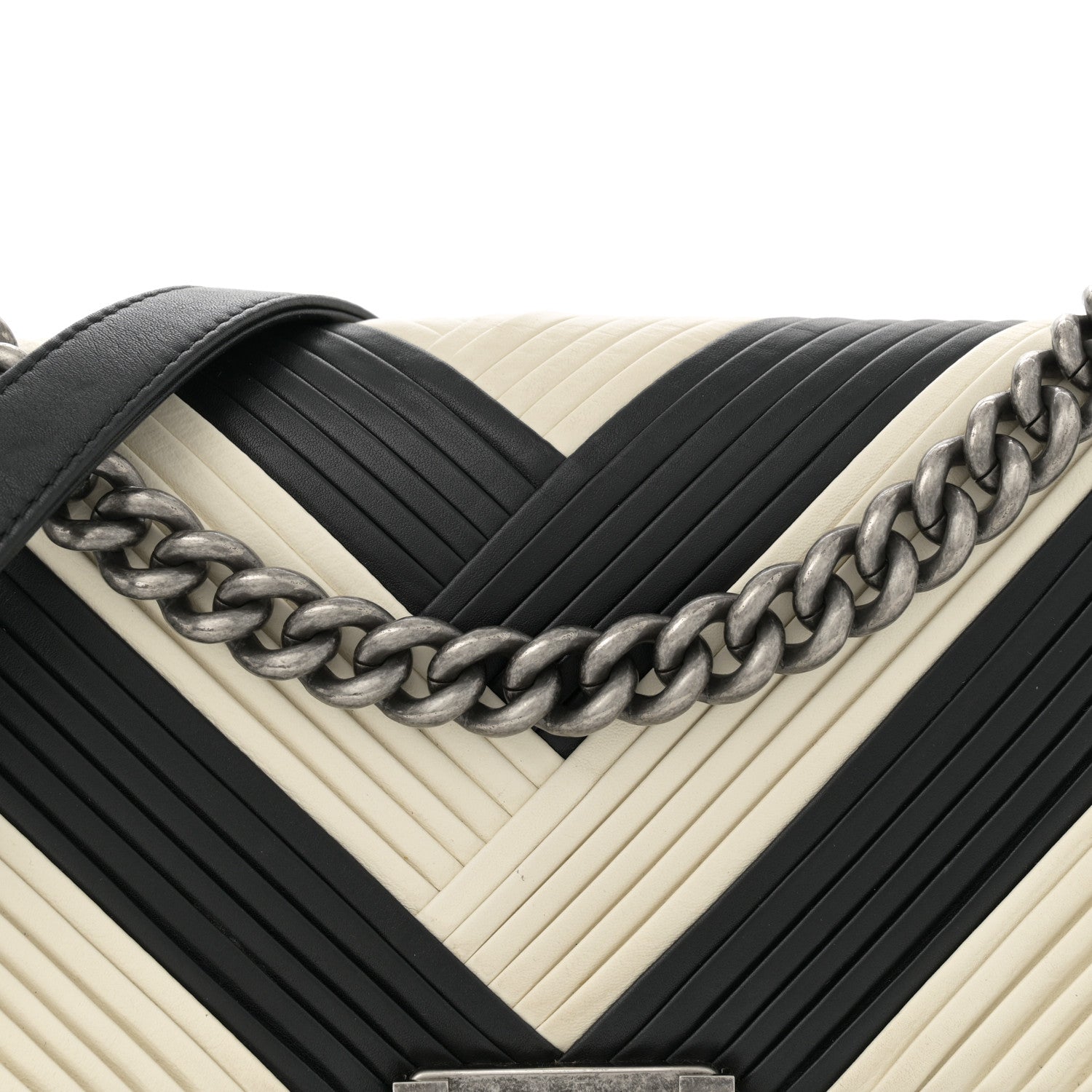 Chanel Calfskin Pleated Medium Boy In Rome Flap Black White 8 of 12