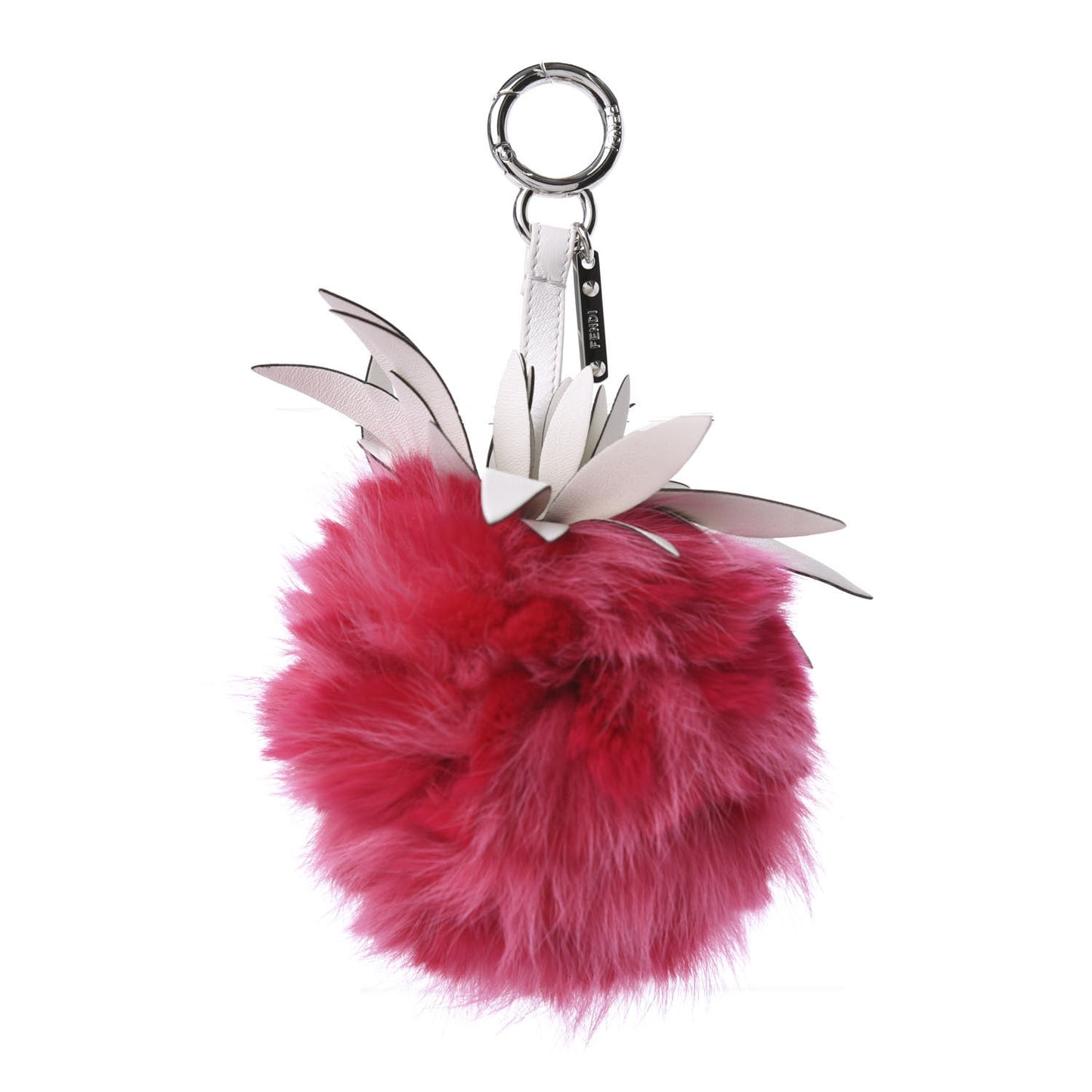 Fox Rabbit Fur Nappa Pineapple Bag Charm Fuxia White