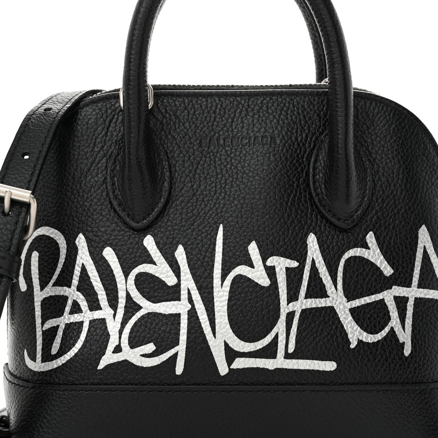 Balenciaga Grained Calfskin Graffiti Print Logo XXS Ville Top Handle Bag Black Silver 8 of 11