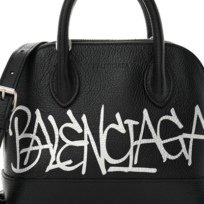 Balenciaga Grained Calfskin Graffiti Print Logo XXS Ville Top Handle Bag Black Silver 8 of 11