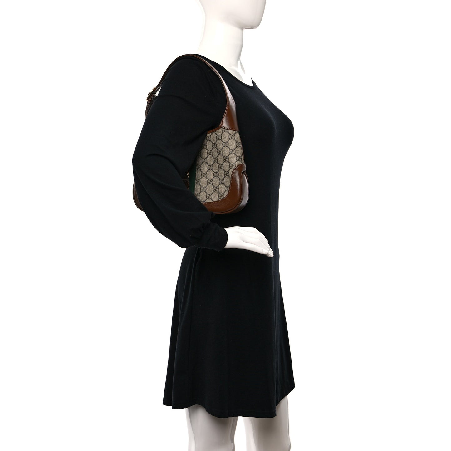 GG Supreme Monogram Azalea Calfskin Web Small Jackie 1961 Hobo Beige Ebony Brown Sugar