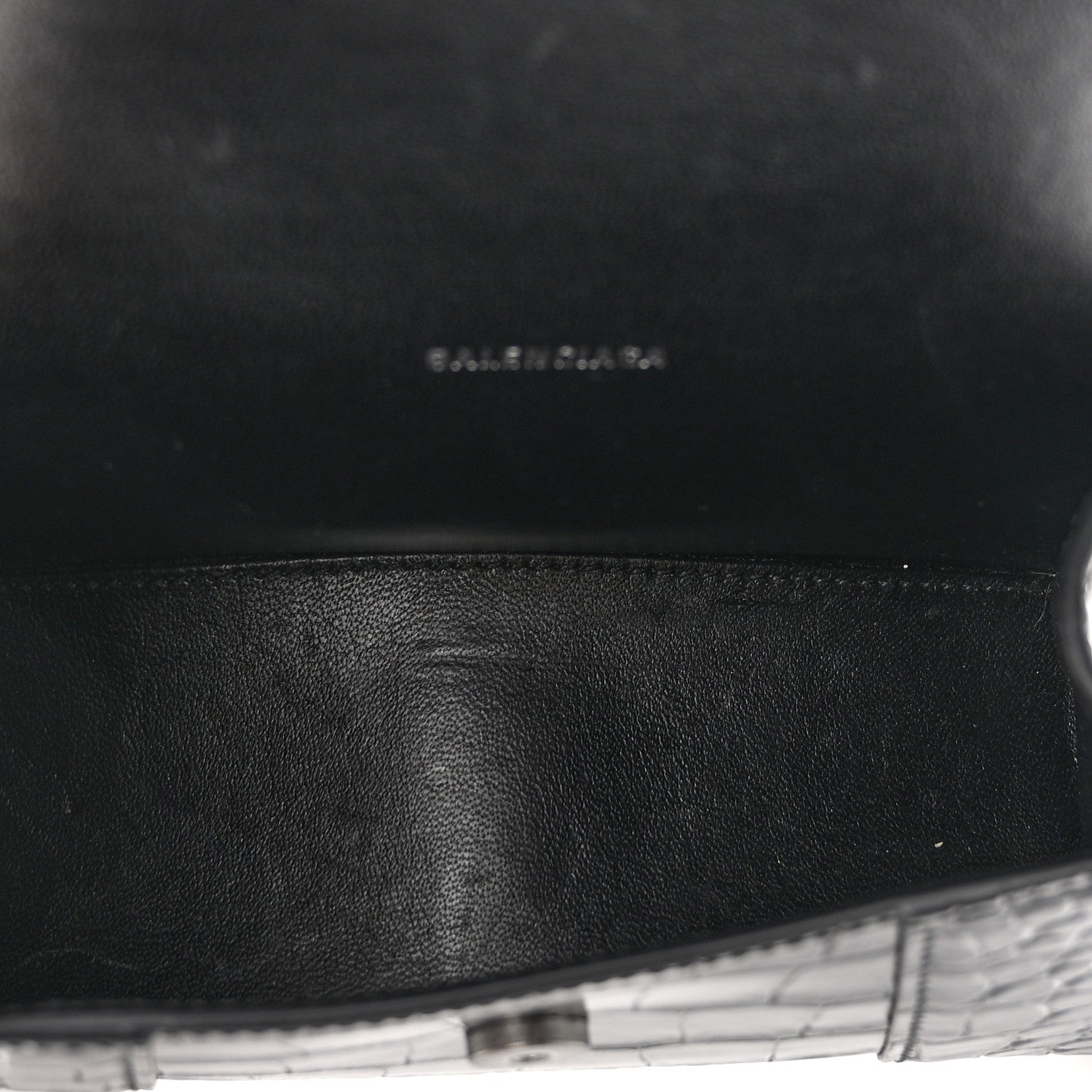 Balenciaga Shiny Calfskin Monochrome Crocodile Embossed Hourglass Top Handle Bag XS Black 6 of 10