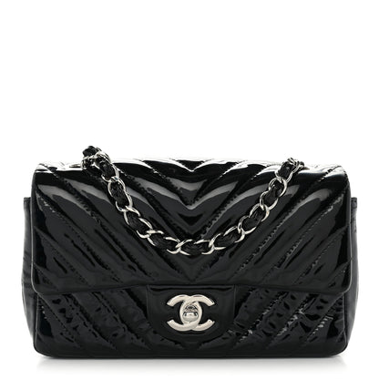 Chanel Patent Calfskin Chevron Quilted Mini Rectangular Flap Black 1 of 10