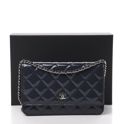 Chanel Patent Quilted Wallet On Chain WOC Navy Blue 12 of 12