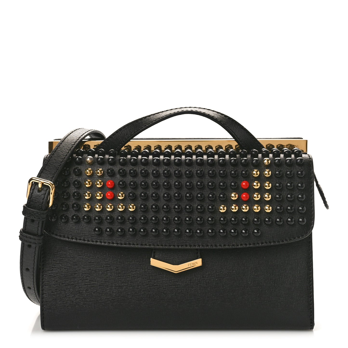 Vitello Elite Studded Monster Mini Demi Jour Shoulder Bag Black