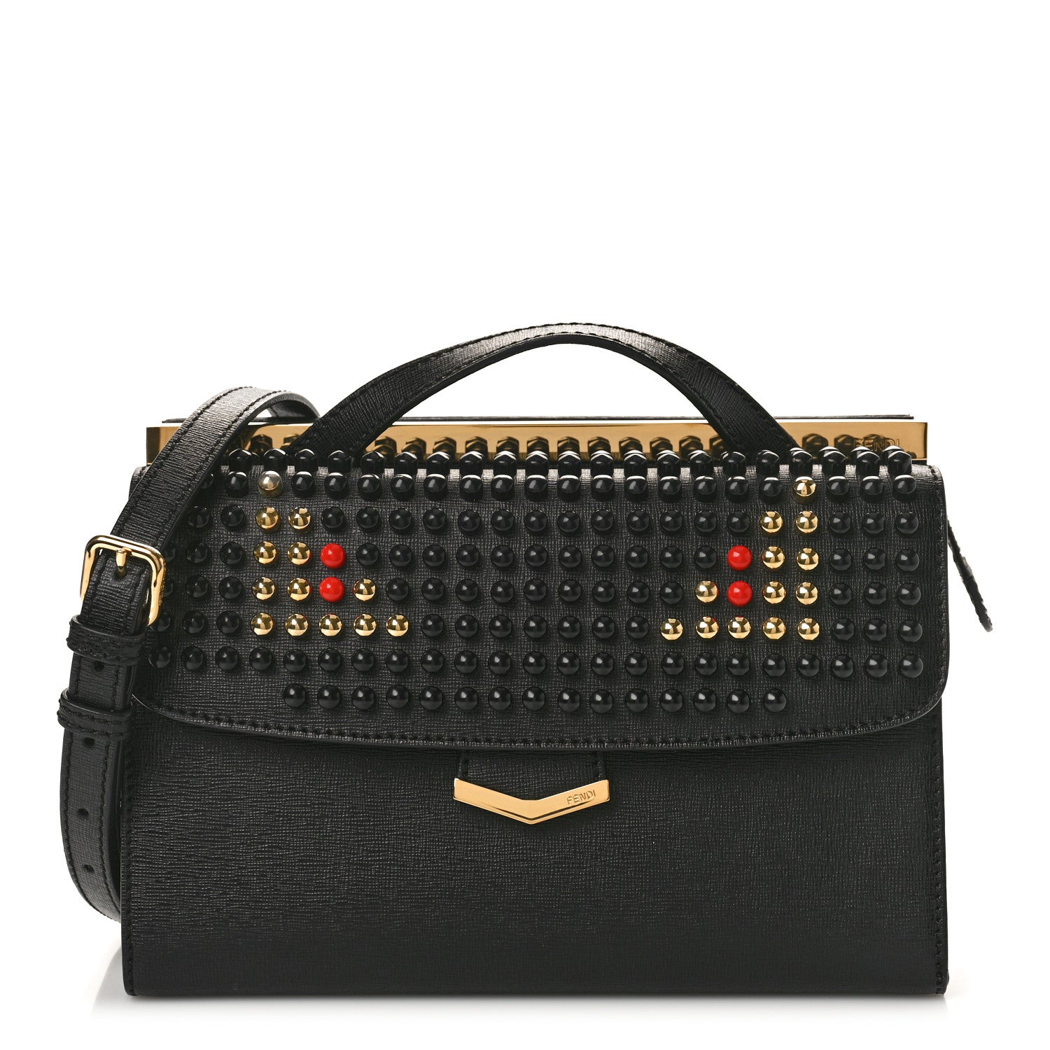 Fendi Vitello Elite Studded Monster Mini Demi Jour Shoulder Bag Black 1 of 10