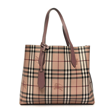 Burberry Grainy Calfskin Haymarket Check Medium Reversible Tote Light Elderberry 1 of 21