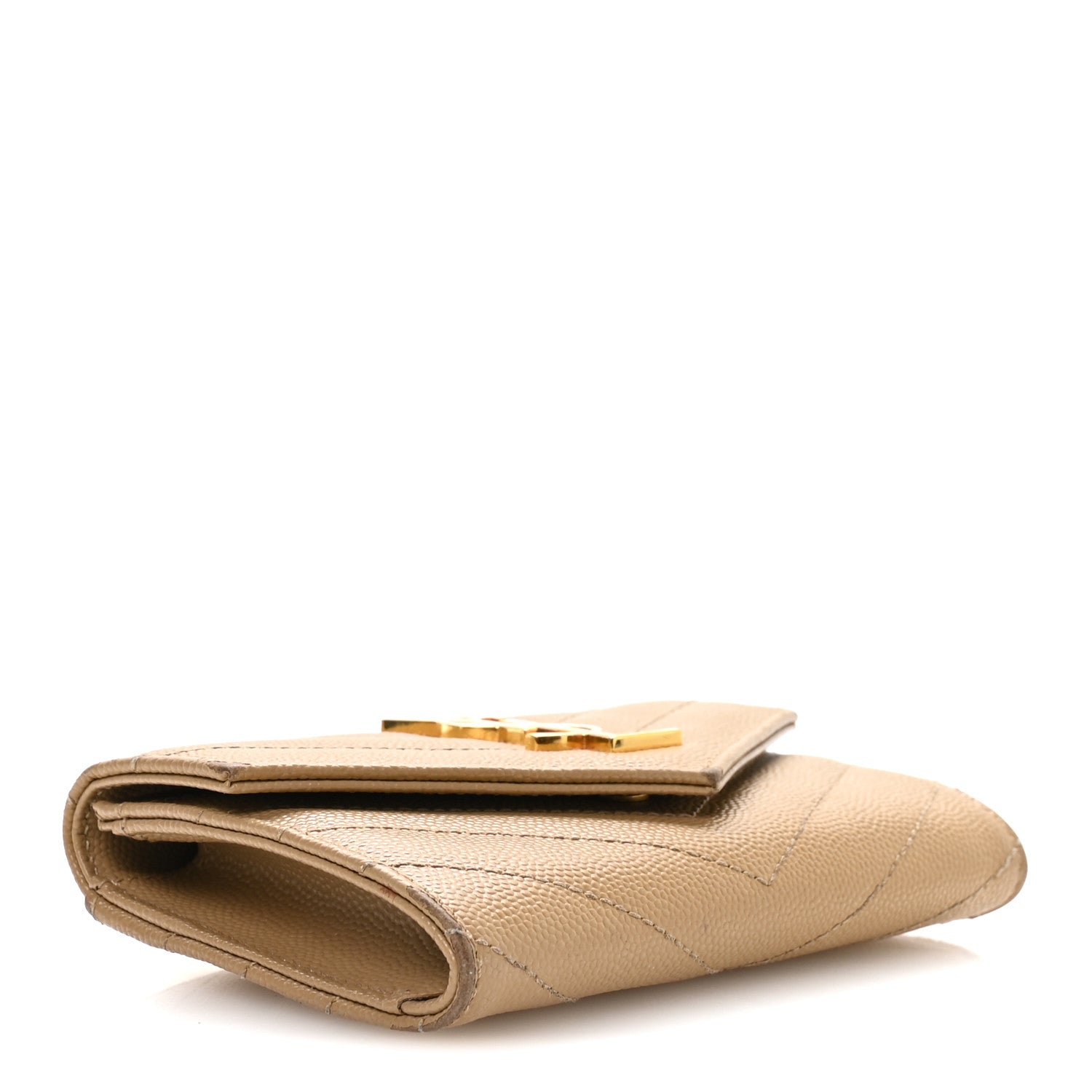 Saint Laurent Grain De Poudre Matelasse Chevron Small Monogram Envelope Wallet Dark Latte 4 of 8