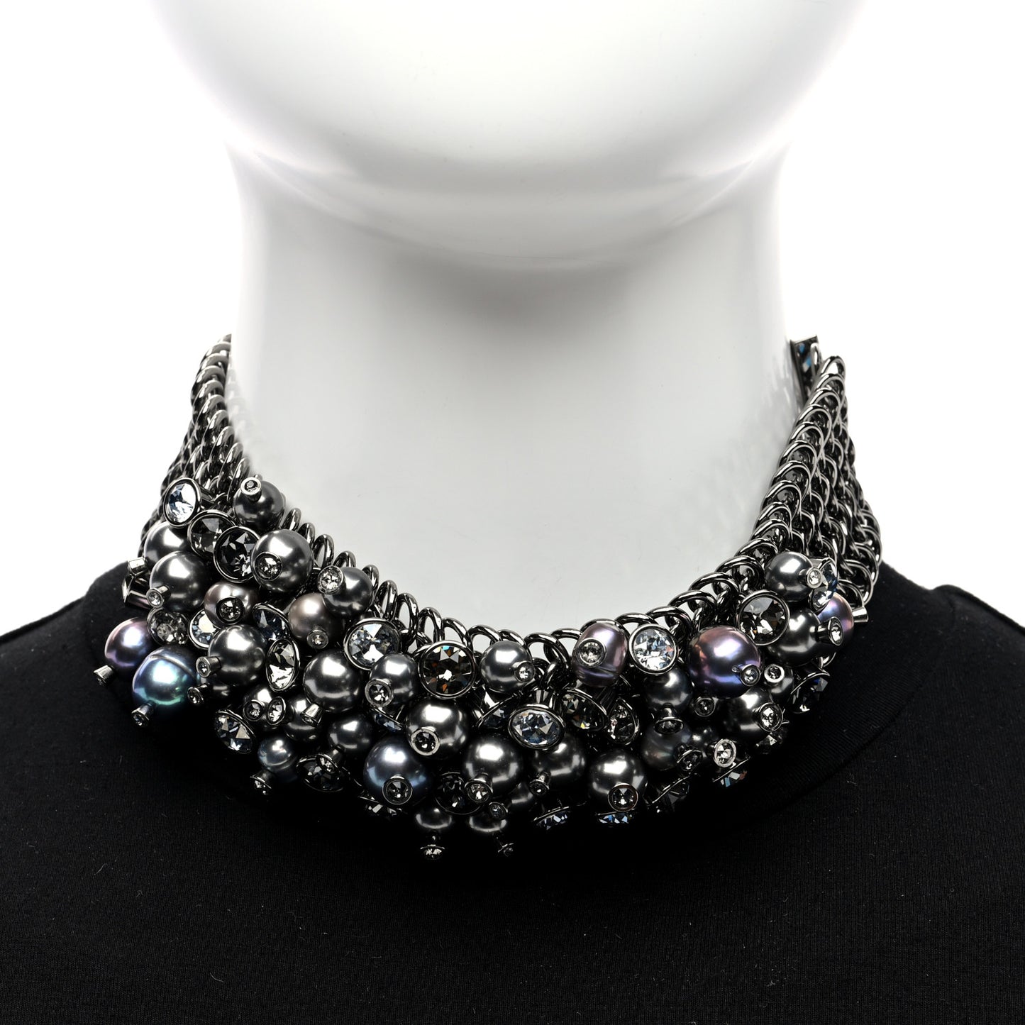 Pearl Bead Crystal CC Chain Choker Silver Multicolor