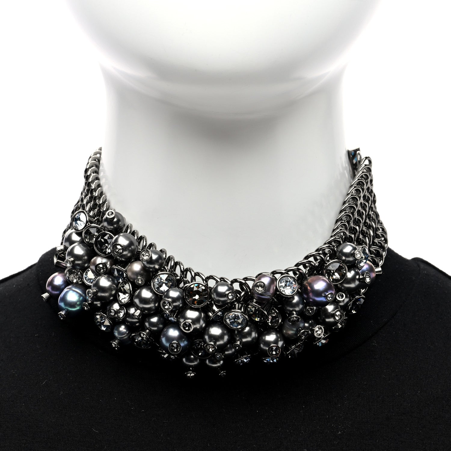 Chanel Pearl Bead Crystal CC Chain Choker Silver Multicolor 2 of 4