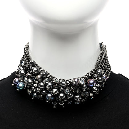 Chanel Pearl Bead Crystal CC Chain Choker Silver Multicolor 2 of 4