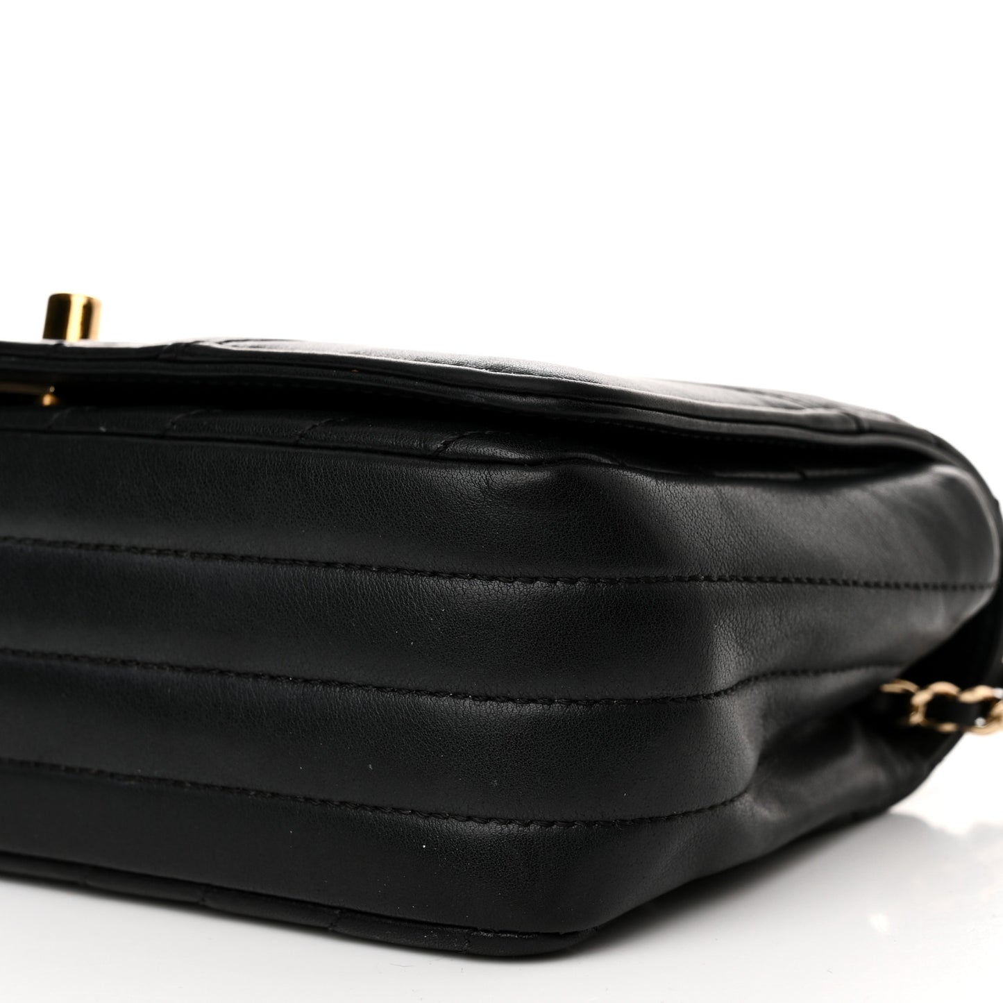 Calfskin Chevron Quilted Small Statement Flap Black