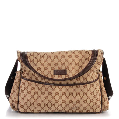 Gucci Monogram Natural Pigskin Large Diaper Bag Beige Ebony Cocoa Dark Chocolate 1 of 13