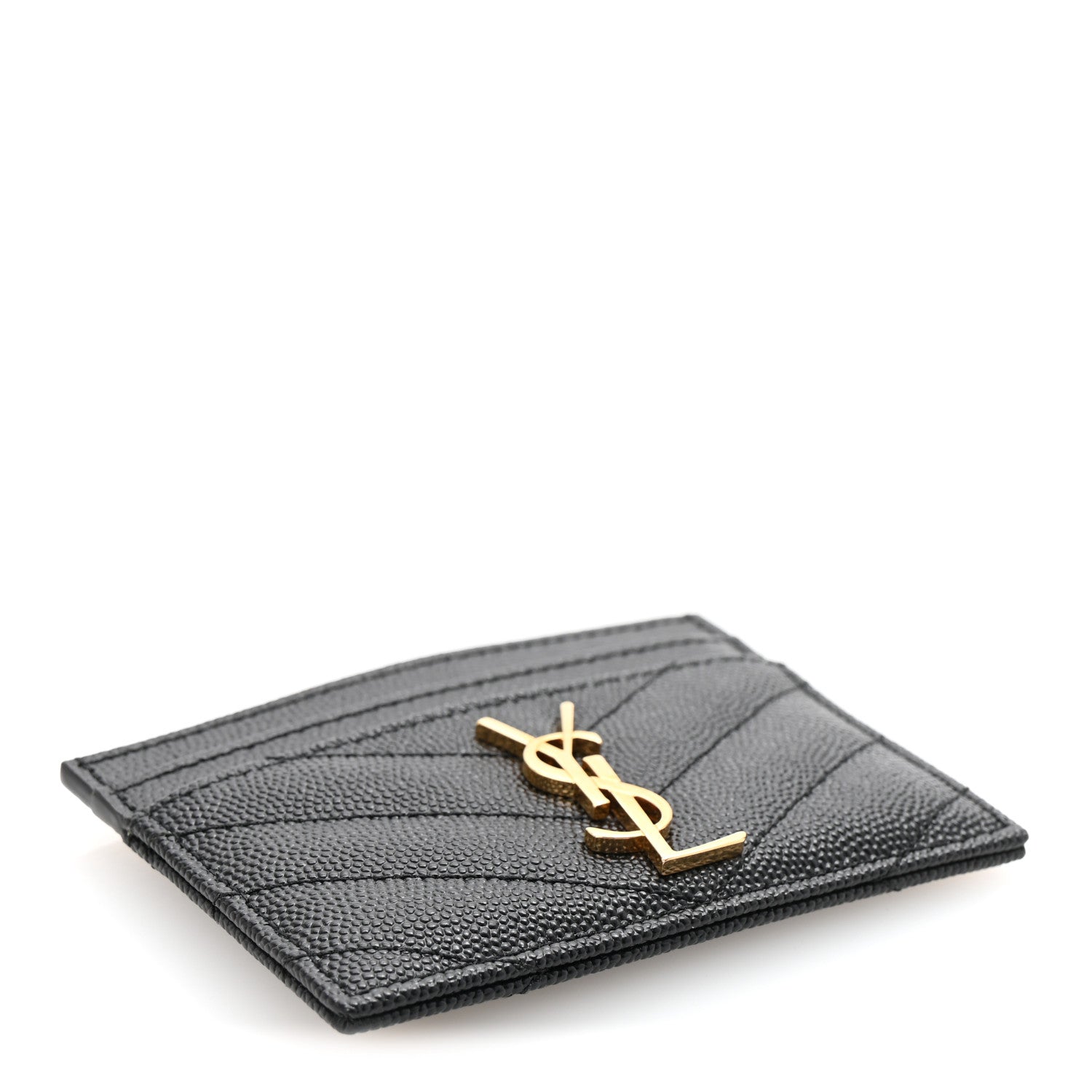 Saint Laurent Grain De Poudre Matelasse Chevron Monogram Credit Card Case Black 4 of 8
