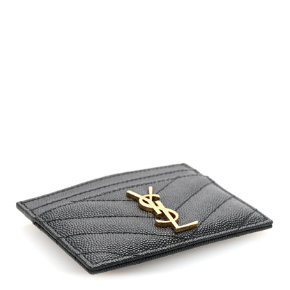 Saint Laurent Grain De Poudre Matelasse Chevron Monogram Credit Card Case Black 4 of 8
