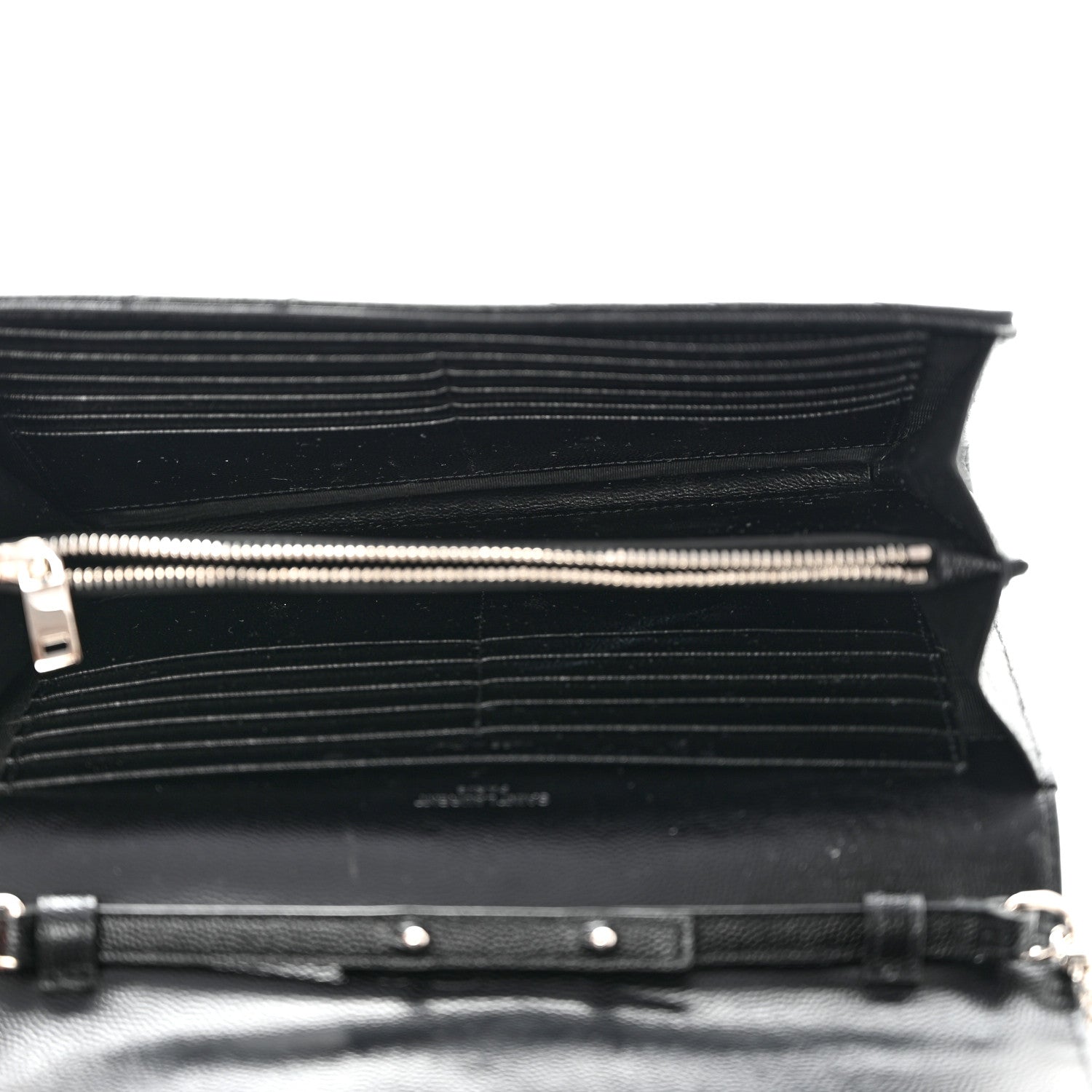 Saint Laurent Grain De Poudre Matelasse Chevron Monogram Chain Wallet Black 6 of 9
