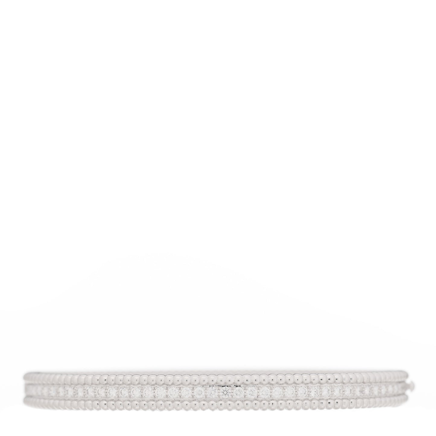 18K White Gold Diamond Perlee 1-Row Bangle Bracelet L