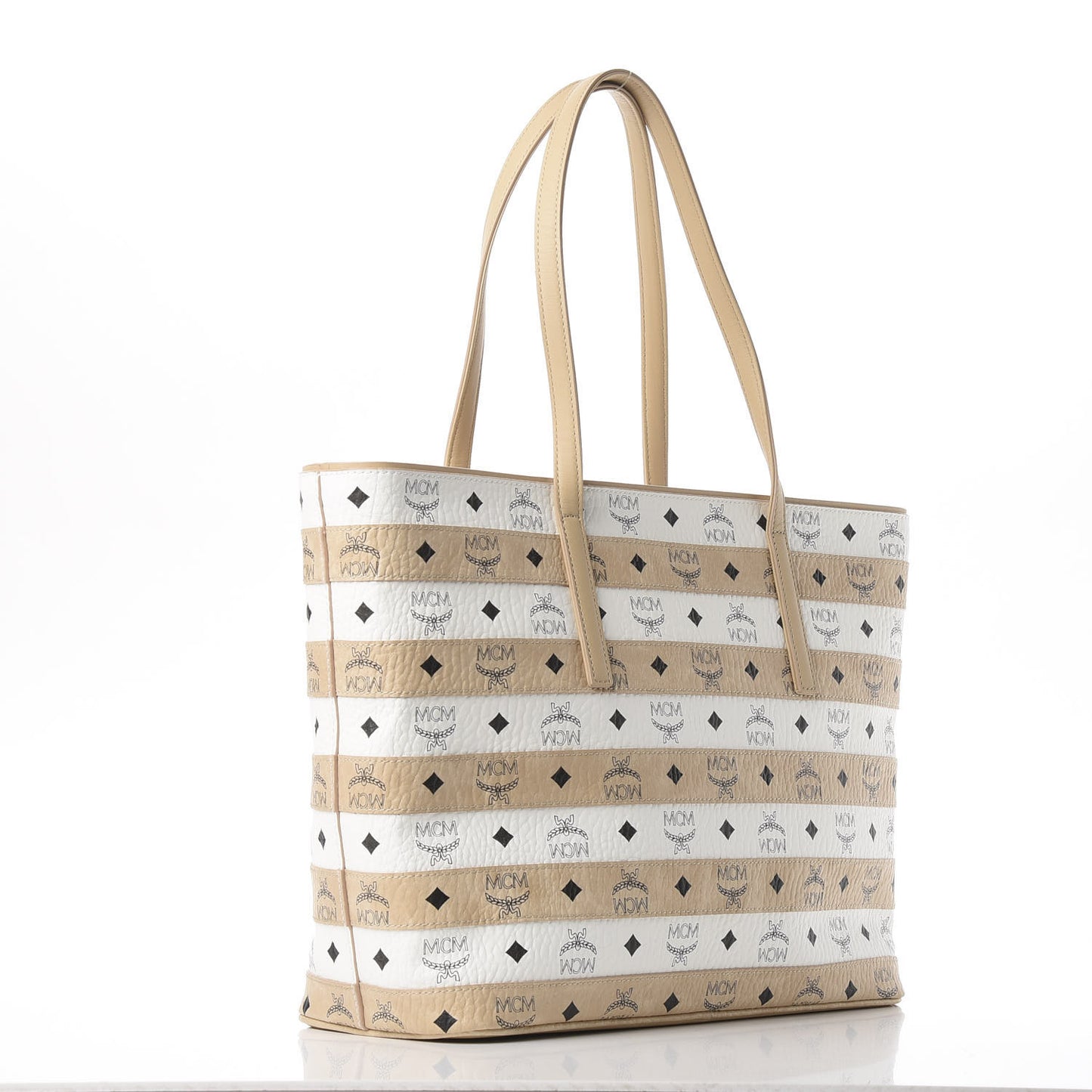 Visetos Spot Stripped Medium Shopping Tote Beige White