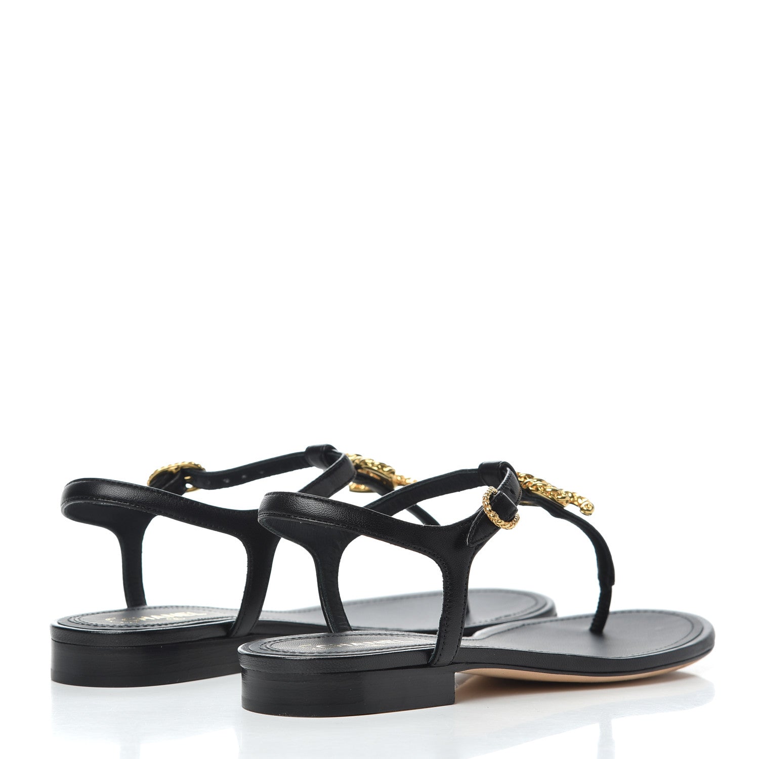 Chanel Lambskin Chain CC Logo Thong Sandals 35 Black 4 of 12